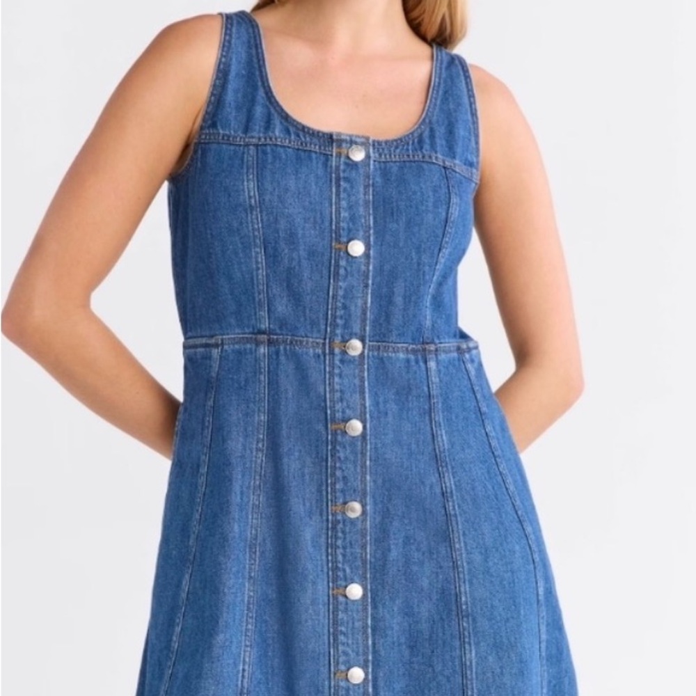 Dark Blue Denim Button-Front Tank Dress - Picture 5 of 5